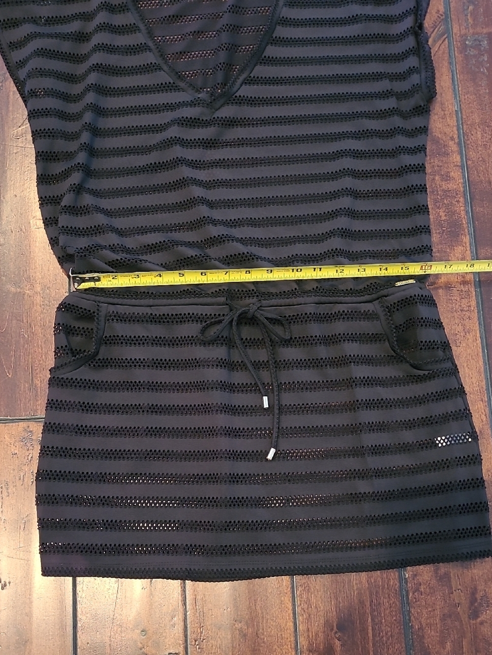 Calvin Klein Black Striped V-Neck Tunic with Drawstring Swim Cover Size S/M - Picture 6 of 9